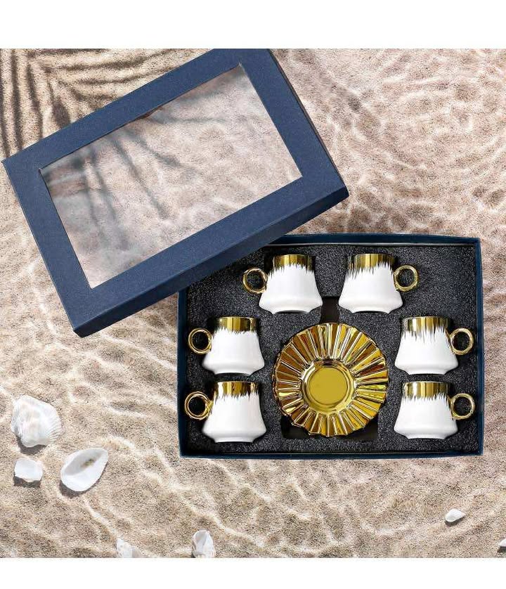 ชุดถ้วยชากาแฟเซรามิกขอบทองเงาดีไซน์หรู สวยงาม 12ชิ้น พร้อมกล่องสวยหรู 5