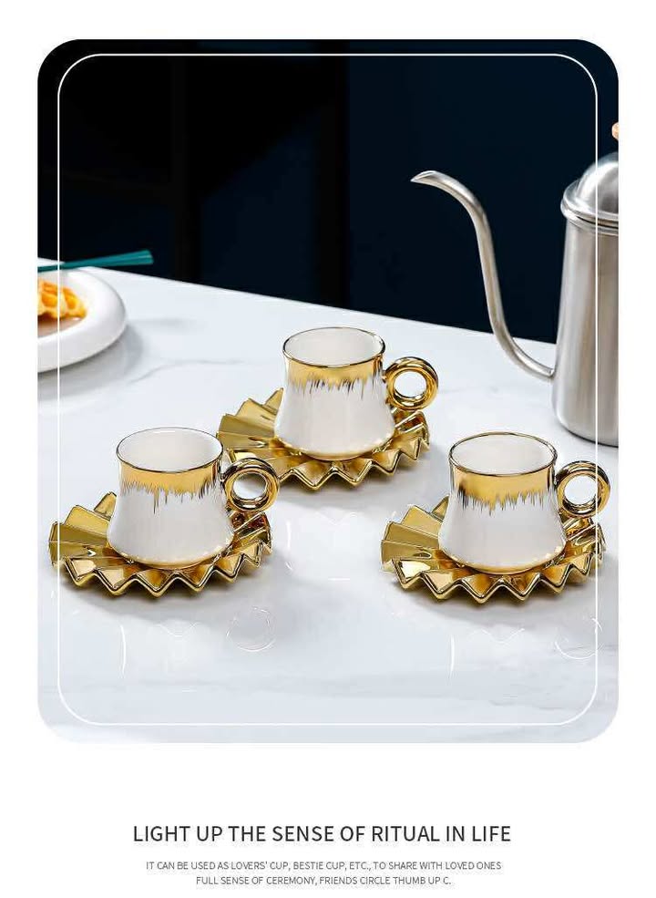 ชุดถ้วยชากาแฟเซรามิกขอบทองเงาดีไซน์หรู สวยงาม 12ชิ้น พร้อมกล่องสวยหรู 7