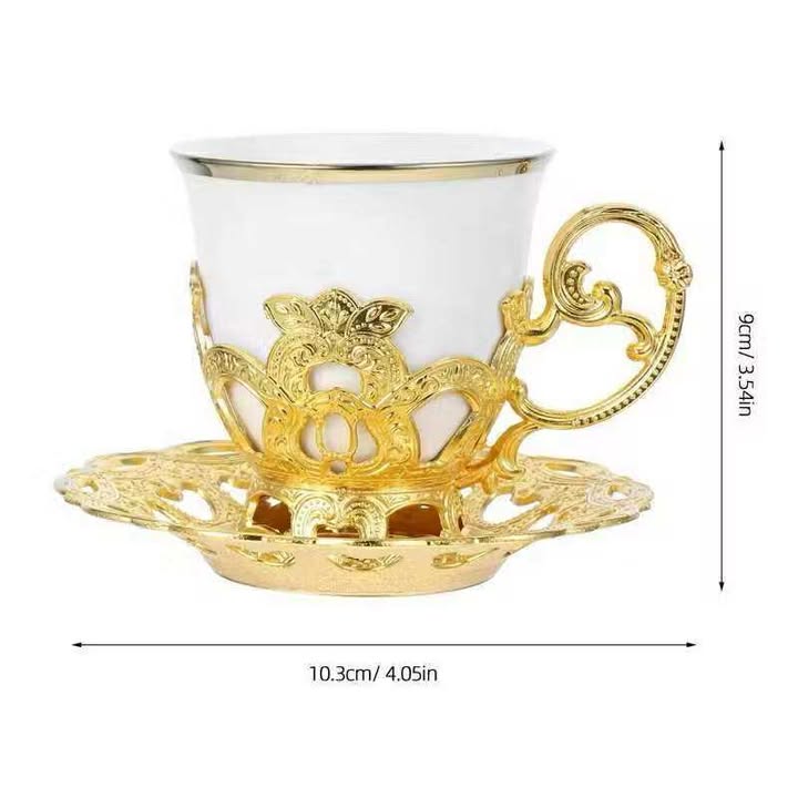 ชุดถ้วยชากาแฟเซรามิกขอบทองเงาดีไซน์หรู สวยงาม 5